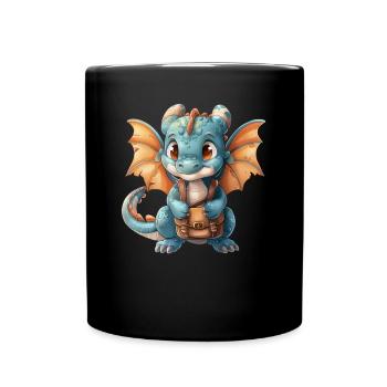 Drache Schulranzen Drache Kinder Niedlich - Tasse einfarbig - Schwarz - Vorne