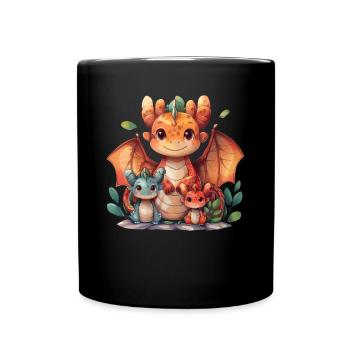 Dragon Family Kawaii Dragon - Full Colour Mug - black - Front