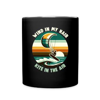 Kitesurfing Wind in my hair kite in the air - Full Colour Mug - black - Front