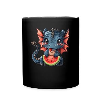 Dragon Pastèque Kawaii Dragon Enfants - Mug uni - noir - Devant