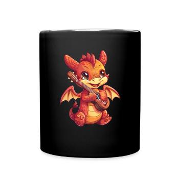 Drache Ukulele Kawaii Drache Kinder - Tasse einfarbig - Schwarz - Vorne
