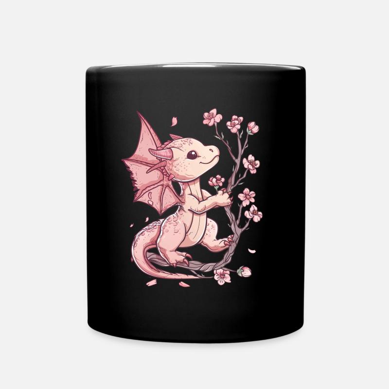 Dragon Fleurs De Cerisier Japonais Mignon - Mug uni - noir