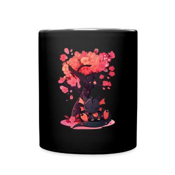 Drache Japanischer Sakura Baum Niedlich - Tasse einfarbig - Schwarz - Vorne