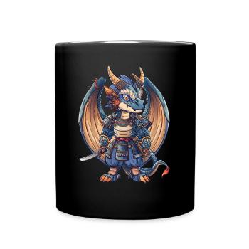 Drache Samurai Japanischer Drache Kinder - Tasse einfarbig - Schwarz - Vorne