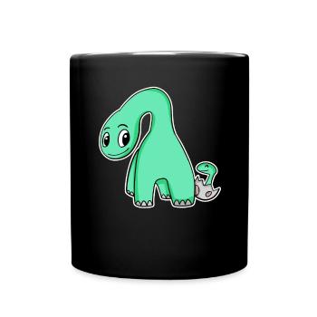 Dinosaure avec bébé dinosaure - Motif Dino - Mug uni - noir - Devant