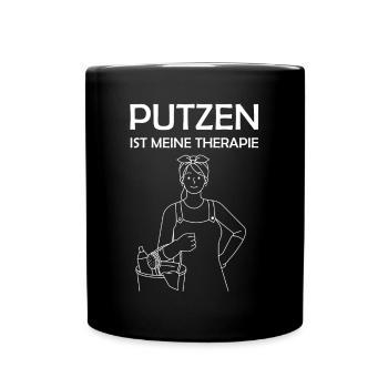 Putzen ist meine Therapie lustige Putzfrau Sprüche - Tasse einfarbig - Schwarz - Vorne