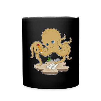 Krake Schüler Bleistift Schule - Tasse einfarbig - Schwarz - Vorne