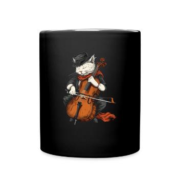 Cat Playing Cello - Full Colour Mug - black - Front