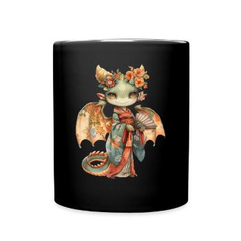 Drache Geish Japanisch Kawaii - Tasse einfarbig - Schwarz - Vorne