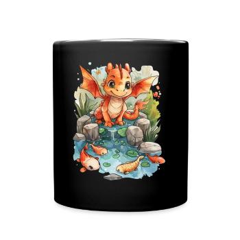 Dragon Koi Poisson Japonais Kawaii - Mug uni - noir - Devant