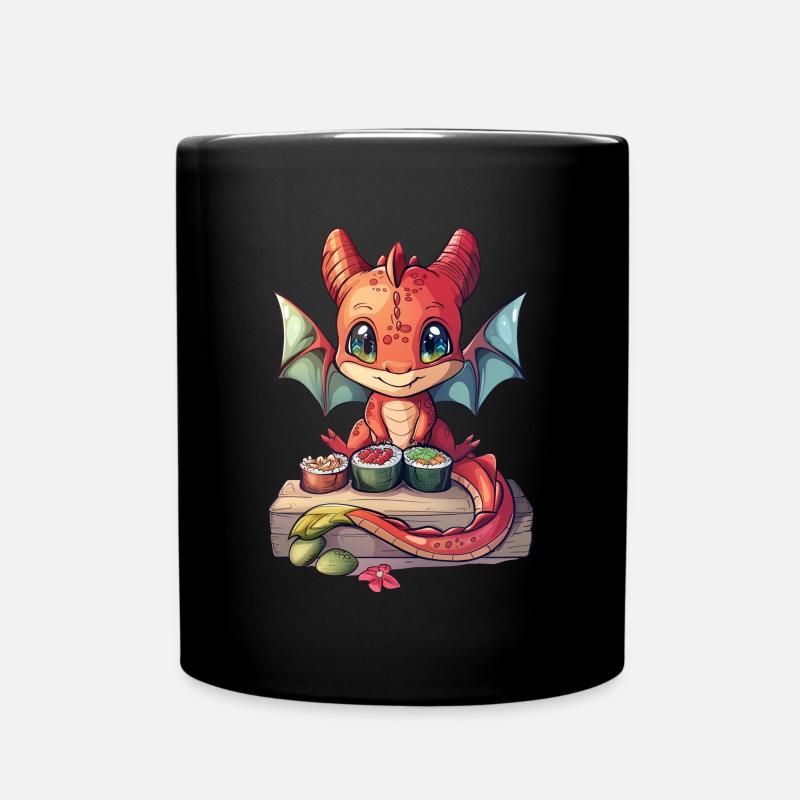 Drache Sushi Japanisch Kawaii - Tasse einfarbig - Schwarz