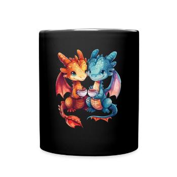 Dragon Tea Ceremony Japanese Kawaii - Full Colour Mug - black - Front