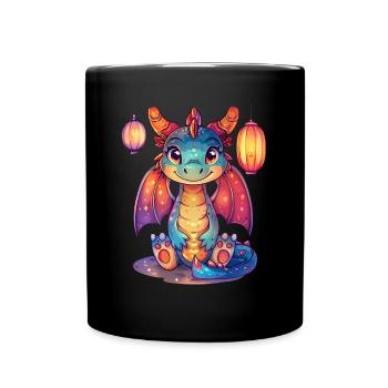 Drachenlaternenfest Japanisch Kawaii - Tasse einfarbig - Schwarz - Vorne