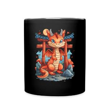 Dragon Torii Gate Japanese Kawaii - Full Colour Mug - black - Front