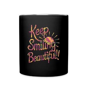 Keep Smiling Beautiful - Positive Saying - Full Colour Mug - black - Front