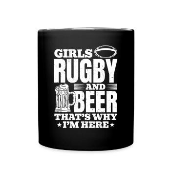 Le rugby féminin et la bière, c’est pour ça que je suis là - Rugby P - Mug uni - noir - Devant