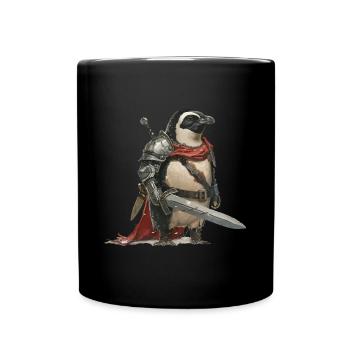 Pinguin Ritter Mittelalter - Tasse einfarbig - Schwarz - Vorne