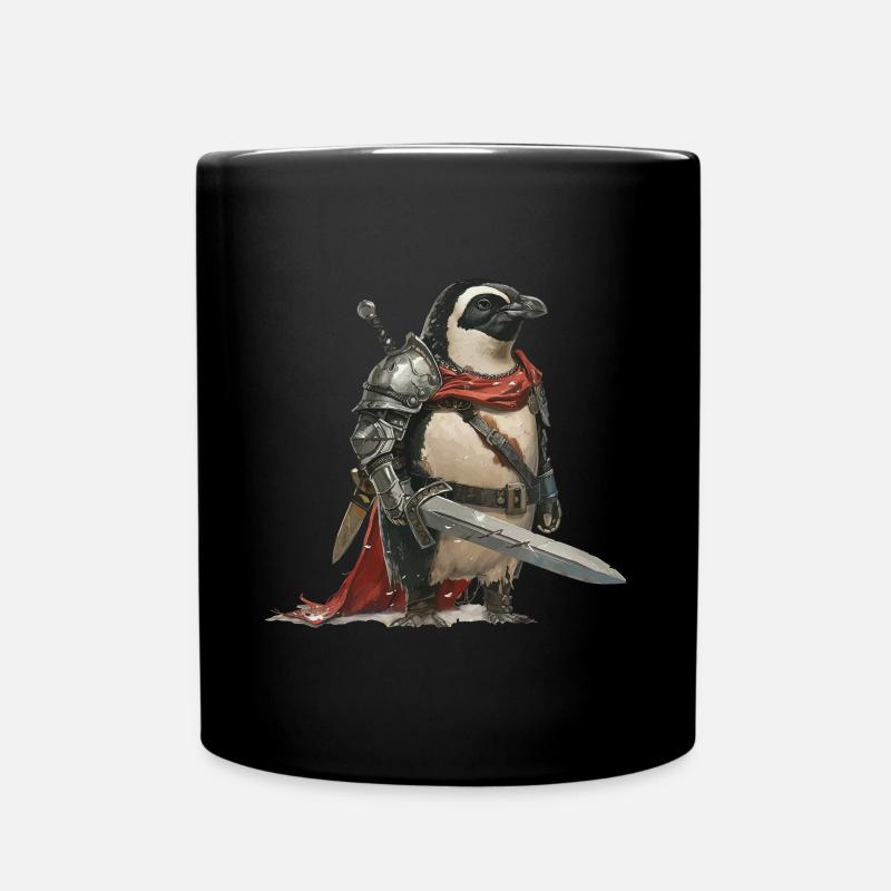 Pinguin Ritter Mittelalter - Tasse einfarbig - Schwarz
