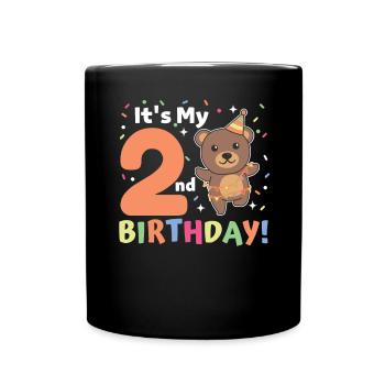 Bear for 2nd birthday children two years old - Full Colour Mug - black - Front