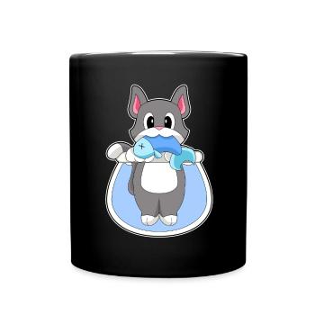 Katze Fisch - Tasse einfarbig - Schwarz - Vorne