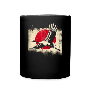 Kranich Japan Flagge - Tasse einfarbig - Schwarz - Vorne