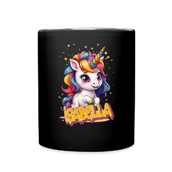 ISABELLA - Beautiful Girl Name with Cute Unicorn - Full Colour Mug - black - Front