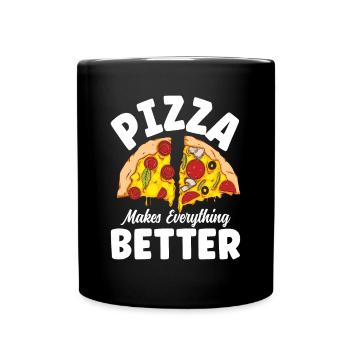 Pizza Makes Everything Better - Tasse einfarbig - Schwarz - Vorne