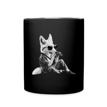 Fox Harmonica Playing Gift - Full Colour Mug - black - Front