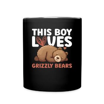 Grizzly Bear Boy Kids Brown Bear - Full Colour Mug - black - Front