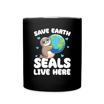 Sauvons les phoques de la Terre vivent ici Jour de la Terre - Mug uni - noir - Devant
