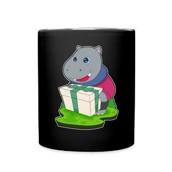 Nilpferd Weihnachten Paket - Tasse einfarbig - Schwarz - Vorne