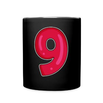 Number 9 - Nine - 9 Motif - Full Colour Mug - black - Front