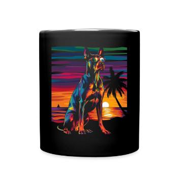 Doberman Dog Sunglasses Beach Sunset - Full Colour Mug - black - Front