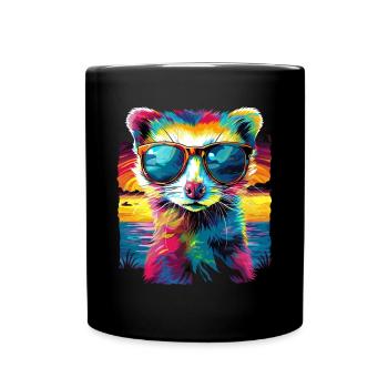 Frettchen Tierhalter Sonnenbrille Sonnenuntergang - Tasse einfarbig - Schwarz - Vorne