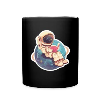 Cute astronaut reading a book in space - Full Colour Mug - black - Front