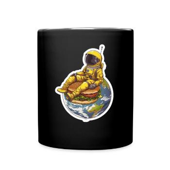 Golden Astronaut on Burger – Space Food Design - Full Colour Mug - black - Front