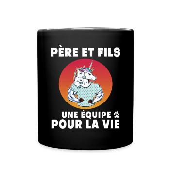 Father and Son Unicorn Retro Vintage Dad Gift - Full Colour Mug - black - Front