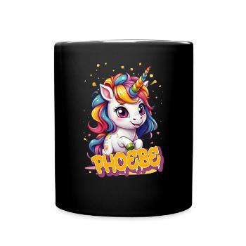 PHOEBE - Schöner Mädchen Name mit süßem Einhorn - Tasse einfarbig - Schwarz - Vorne