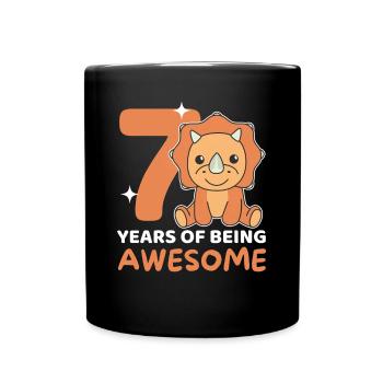 Tricératops 7e anniversaire enfants sept ans - Mug uni - noir - Devant