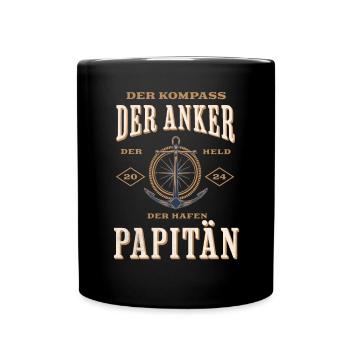 Papitän Papa Kapitän Vatertag Captain Anker Segler - Tasse einfarbig - Schwarz - Vorne