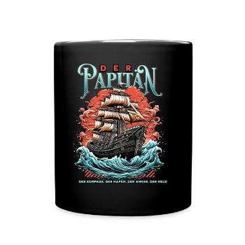 Papitän Papa Kapitän Vatertag Captain Anker Segler - Tasse einfarbig - Schwarz - Vorne