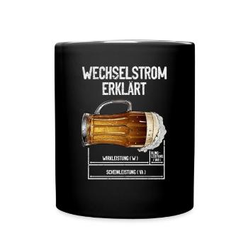 Wechselstrom erklärt Bier Elektriker Technik - Tasse einfarbig - Schwarz - Vorne
