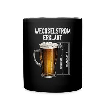Wechselstrom erklärt Bier Elektriker Technik - Tasse einfarbig - Schwarz - Vorne