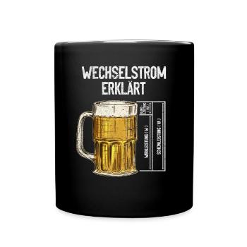 Wechselstrom erklärt Bier Elektriker Technik - Tasse einfarbig - Schwarz - Vorne