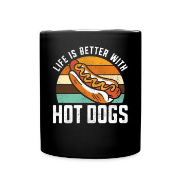 Hot Dog Adult Retro Life Is Better - Full Colour Mug - black - Front