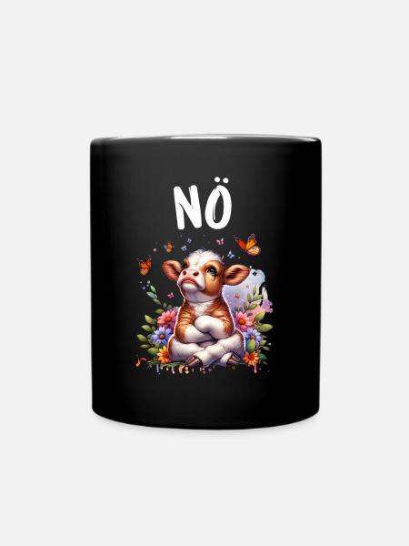 Kuh Spruch Nö für Jungen und Mädchen - Tasse einfarbig - Schwarz