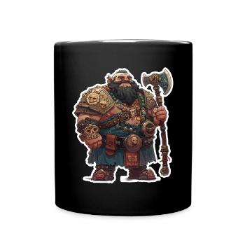 Gros guerrier nain avec une grosse hache - Mug uni - noir - Devant