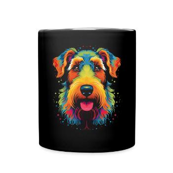 Airedale Terrier Dog Pop Art - Full Colour Mug - black - Front
