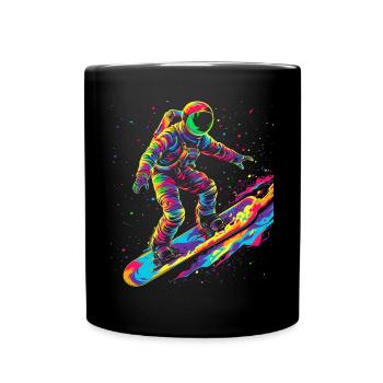 Astronaut Surfing Planet Space Pop Art - Full Colour Mug - black - Front