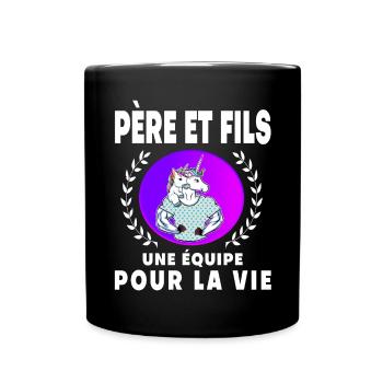 Father Son Unicorn Vintage Retro Sunset - Full Colour Mug - black - Front